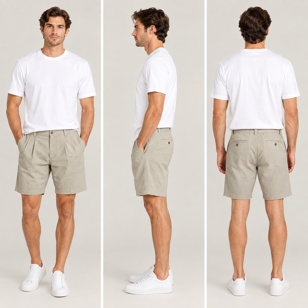 Tommy Bahama Pure Silk Chino Shorts Mens 36 Beige Pleated Classic Preppy Outdoor